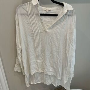 Ella Moss Women's White Tunic Blouse V-Neck Lace Accents Size L